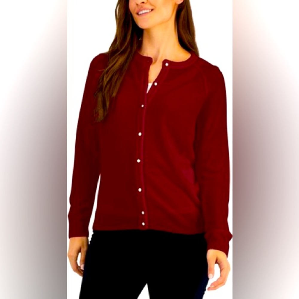 Karen Scott Burgundy Button-Up Cardigan - Size Medium - New with Tags